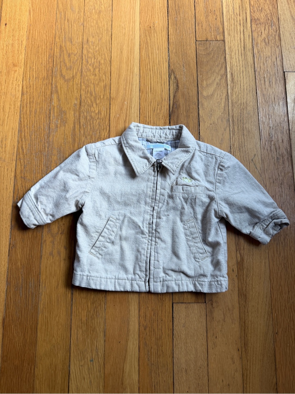 Janie and Jack khaki frog embroidered zip up jacket